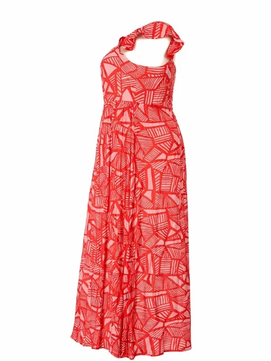 ELOQUII Coral Print Maxi Dress Size 16 Flutter Sleeve Fit Flare Kentucky Derby - Picture 5 of 9